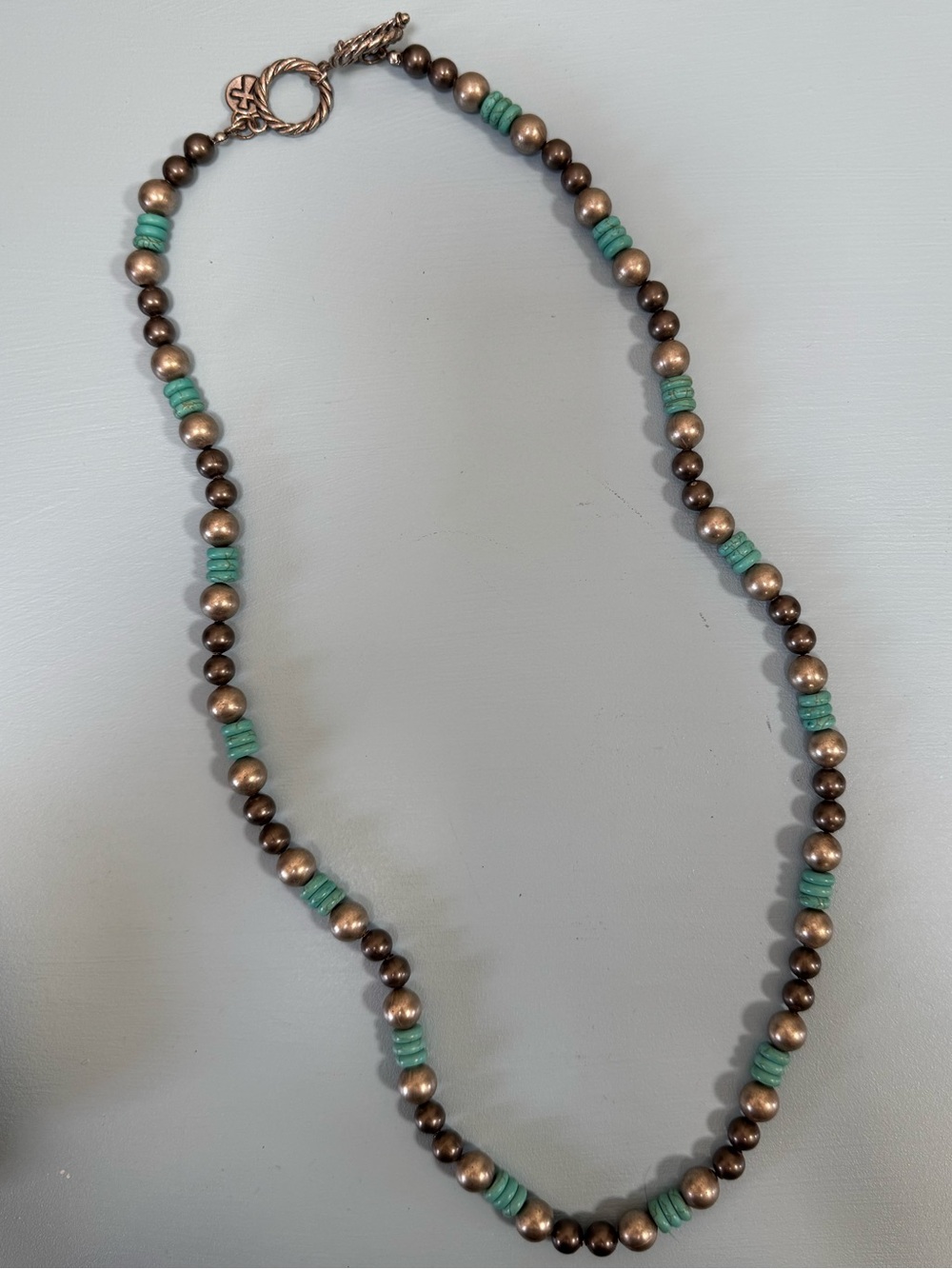 Faux turquoise and silver beaded necklace